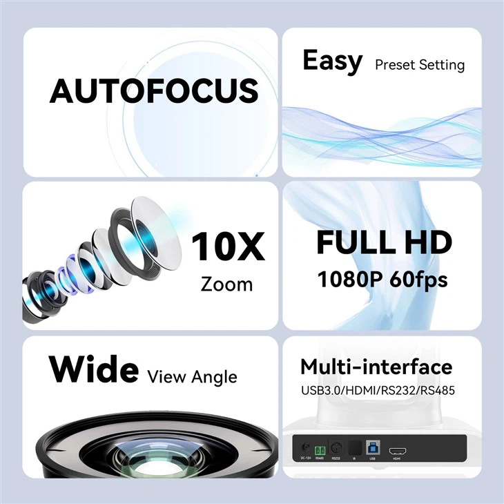 Conference Equipment HDMI Video PTZ Camera 10X Optical Zoom